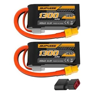 SUPULSE 11.1V 3S Lipo Battery 50C 1300mAh for RC Airplane Challenge with T Plug and XT60 Plug 2 Packs