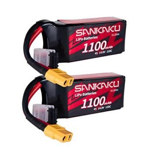 SANKAKU 2PCS 14.8V 4S Lipo Battery 1100mAh 120C Soft Pack with XT60 Connector for RC FPV Helicopter Drone Quadcopter Racing Hobby