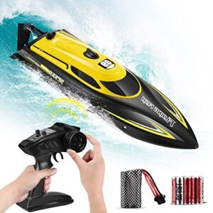 CHIMOCEE RC Boat for RC Boat Races Lake Havasu 20+MPH 2.4GHz Remote Control Boat with Self Righting Led Light Autopilot Demo