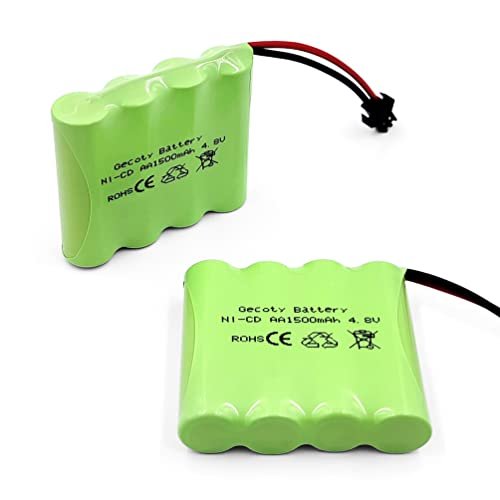 Gecoty 4.8V 1500mAh NiCd Rechargeable AA Battery Pack 2 Pack with SM 2P Plug for RC Cars and Monster Trucks