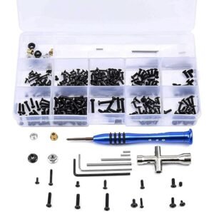 UURCSKY Universal RC Screw Kit, RC Screws Kit Repair Tool Box W/ M2 M2.5 M3 Screw Fastener Kit for 1/14 WLtoys 144001 124018 124019 RC Car Accessories (Black)