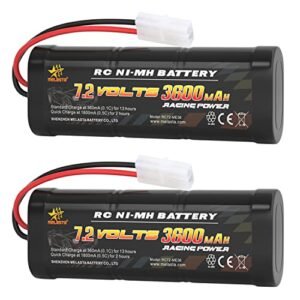 melasta 2pcs 7.2V 3600mAh RC NiMH Battery Packs Compatible with Standard Tamiya Plug, RC Battery for RC Car RC Truck RC Airplane, RC Helicopter Associated HPI Losi Kyosho Hobby