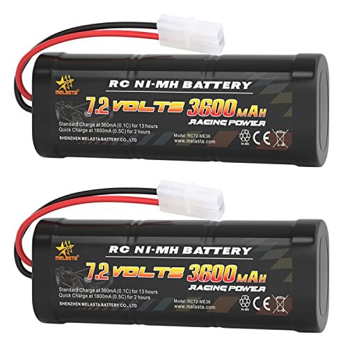 melasta 2pcs 7.2V 3600mAh RC NiMH Battery Packs Compatible with Standard Tamiya Plug, RC Battery for RC Car RC Truck RC Airplane, RC Helicopter Associated HPI Losi Kyosho Hobby