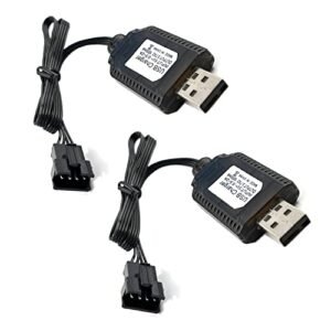 FainWan 2Pack 7.4V 400mA USB Charger Cable with SM 4P Plug for Budweiser RC Nitro Boat and Compatible Models