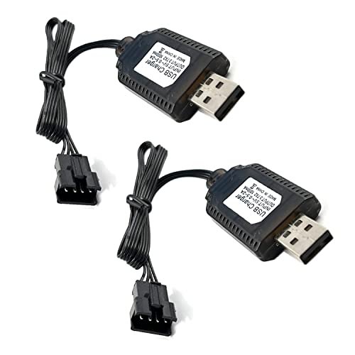 FainWan 2Pack 7.4V 400mA USB Charger Cable with SM 4P Plug for Budweiser RC Nitro Boat and Compatible Models