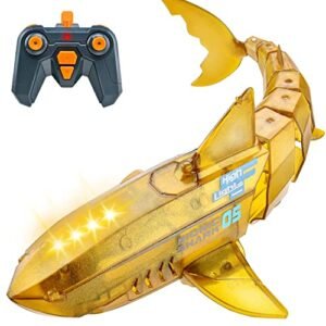 ALPHAREV Remote Control Shark Toys for 3 4 5 6 Year Old Boys and girls Remote Control Shark RC Boat Baby Shark Toys for Kids, Simulated Shark RC Shark for Swimming Pool Bathroom with Light