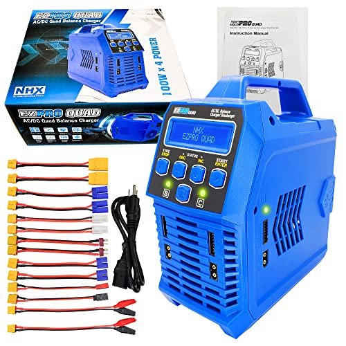 NHX RC EZPRO Quad 100W X4 AC DC 12A LiPo Li HV NIMH Battery Balance Charger Compatible with Parma RC Bodies