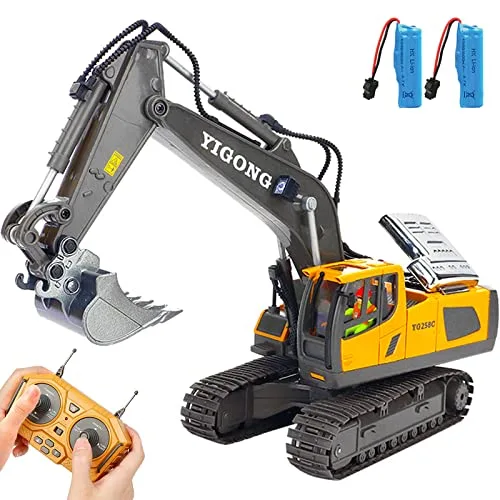 Mscredse 11 Channel 2.4Ghz Metal RC Construction Vehicles 1 20 Scale Remote Control Excavator Truck Toy with Alloy Shovel for Kids Boys Age 4 5 6 7 8 9 10 Years Old Yellow
