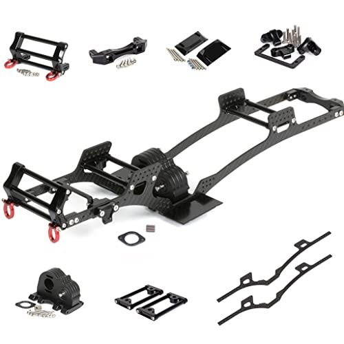 YFXFXFG Metal Transmission Gearbox with Carbon Fiber RC Crawler Wheels Frame Rails for 1/10 LCG Chassis Axial SCX10 II 90046 90047 86100 Upgrade Kit Pro