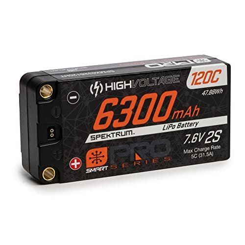 Spektrum 7.6V 6300mAh 2S 120C Smart Pro Race Shorty Hardcase LiHV Battery for Top Race Trainer RC Plane SPMX632S120HT