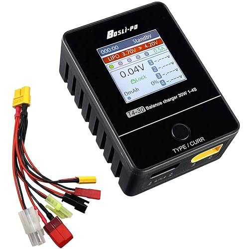 BosLiPo Lipo Battery Charger 1S to 4S Balance Charger with IPS Display and 6 Interface Charging Cables for Lipo Lihv Life Batteries