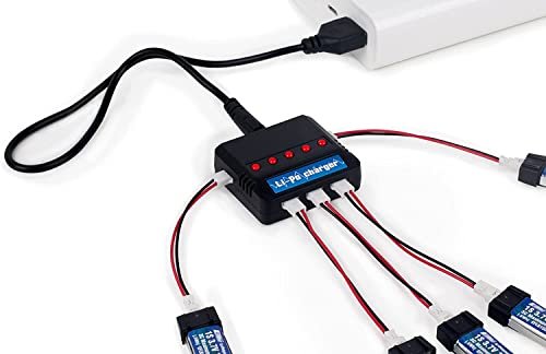 URGENEX RC Fuel Line Size Compatible 3.7V 1S 5 Port Lipo Charger with LED Indicator USB Powered