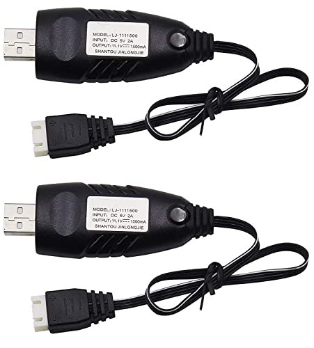 2 Pack 11.1V 1.5A USB Charger Cable for RC Boat Navy Battleship New Jersey and Other 11.1V 3S Lipo Batteries