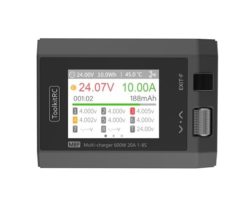 ToolkitRC M8P 600W 20A 2.4 TFT LCD Screen Balance Charger Discharger Compatible with 2.2 Inch RC Wheels Batteries 1S to 8S Lipo LiHV LiFe Lion LTO