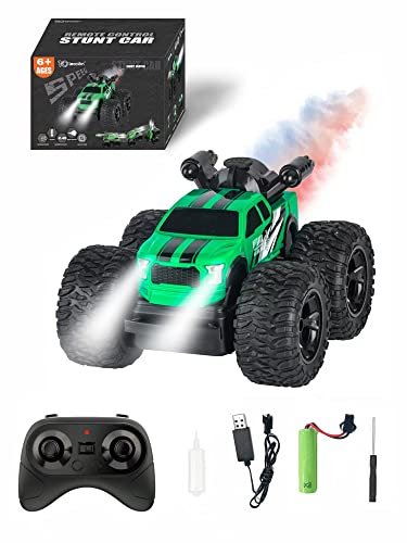 Monster Mutt RC Car 4x4 Offroad Stunt Vehicle with 360 Flips and Spray Function Remote Control Toy for Kids Green