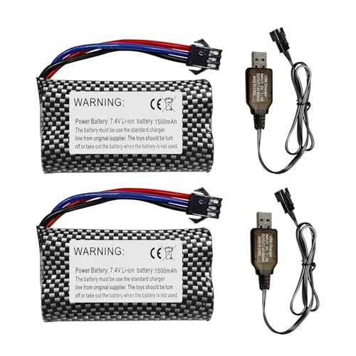 Fytoo 2PCS 7.4V 1500mAh SM 3P Plug Lithium Battery with USB Charging Cable for Scania RC Dump Truck DE43 DE60 RC Racing Car