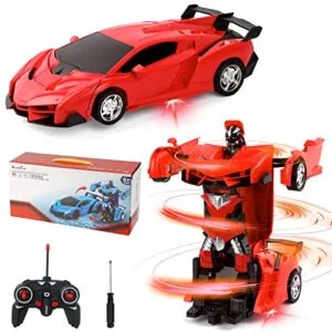 Kizeefun Blaze and the Monster Machines RC Car Transformable Toy with Flashing Lights 360 Rotation and 2 Rechargeable Batteries