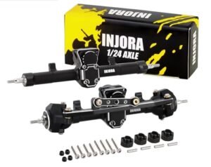INJORA CNC Aluminum Front Rear Axles Set with Worm Gear for Laegendary RC Crawler Parts Axial SCX24 Deadbolt C10 JLU Gladiator Bronco 1/24 Upgrade