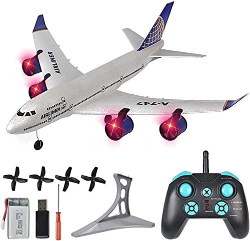 DBXMFZW 747 RC Plane Crash Resistant Remote Control Electric Plane Toy A380 Four Motor RC Airplane for Beginners Kids Xmas Gifts