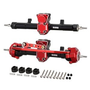 INJORA CNC Aluminum Axle Set with Worm Gear for C10 RC Truck SCX24 Deadbolt JLU Gladiator Bronco Upgrade Parts Black Red