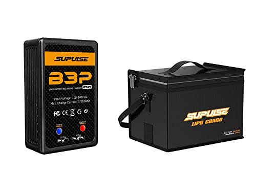 SUPULSE Lipo Charger 2X Faster Quick Charge 25W 2S-3S 7.4-11.1V Fast Charger and Lipo Battery Safe Bag Lipo Battery Bag