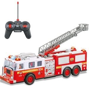 Liberty Imports Big RC Fire Truck 14 Inch Remote Control Toy with Flashing Lights Siren Sounds and Extendable Rescue Ladder