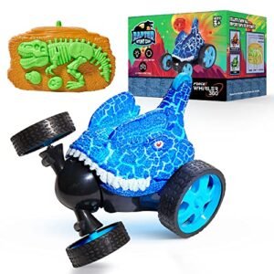 Force1 Gravity Defying RC Car Dino Whirler Raptor 360 Stunt Mini Remote Control Toy for Kids with 5 Wheels and LEDs