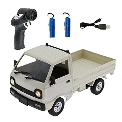 AMOC RC Mini Truck WPL D12mini 1/16 Scale 2 4Ghz Gas Powered RC Car Stores Favorite DIY Double Battery White