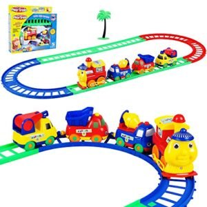 SpeedyRacer RC Car Tracks in Illinois 8 Piece Train Set with 4 Cars and Toy Tree for Toddlers