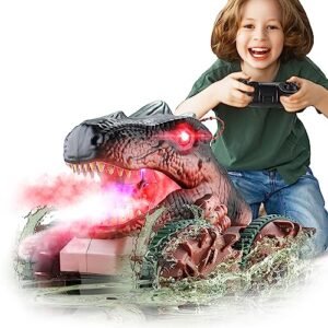 BEZGAR Hot Wheels Monster Trucks Remote Control Tiger Shark RC Car 2.4Ghz Amphibious Waterproof Toy with Light and Spray Function for Kids Ages 8 12