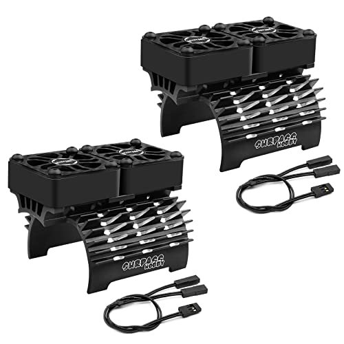ARRAROWN 2 Pack Twin RC Motor Cooling Fans with Metal Heatsink for 40 42mm Motors Perfect for Hobby RC Truck 1/8 1/7 Scale Models