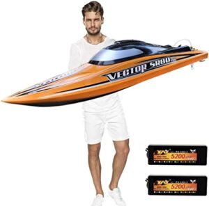 SOWOFA 31.5 Inch Large RC Boat Tunnel Hull Remote Control Speedboat with Brushless Motor 80km h Plus Dual 5200 mAh Batteries and All Metal Rudder