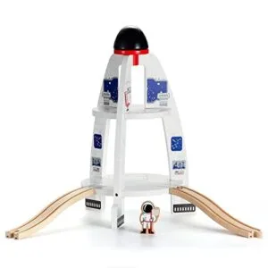 SainSmart Jr RC Rocket Ship Wooden Train Track Accessory Space Launcher Play Set Compatible with Brio Thomas Melissa and Doug