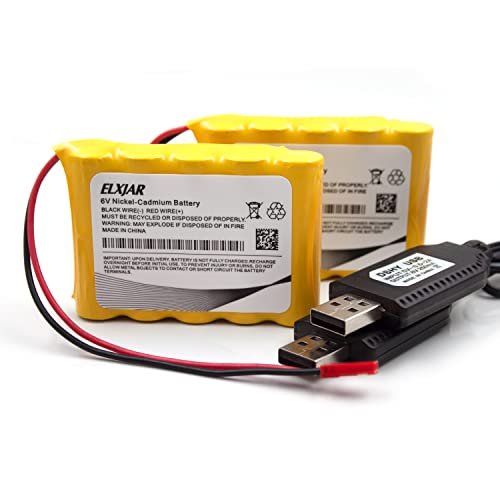 2 Pack 6V 900mAh AA Ni CD Rechargeable Battery with USB Charger Cable for Huina 1569 RC Bulldozer and Other Models Red JST Plug