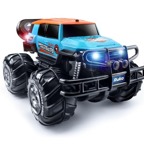 Ruko 1601AMP Large 4x4 RC Truck 1:10 Scale Waterproof Amphibious Monster Truck with 2 Rechargeable Batteries and LED Headlights
