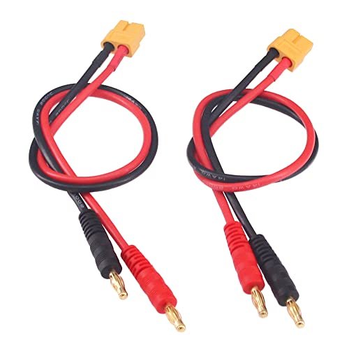 OliYin 2pcs Female XT60 to 4.0 Banana Plug RC Battery Charge Cable 14awg Silicone Wire 30cm 11.8inch for 1 4 rc semi trucks