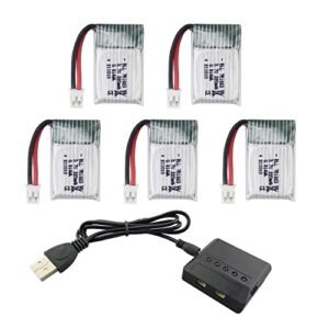 PUOO 5PCS 3.7V 220mAh Battery with 5 in 1 Charger for Pakistan RC Planes E010 GoolRC T36 NINHUI NH010 F36 JJRC H36 HS210