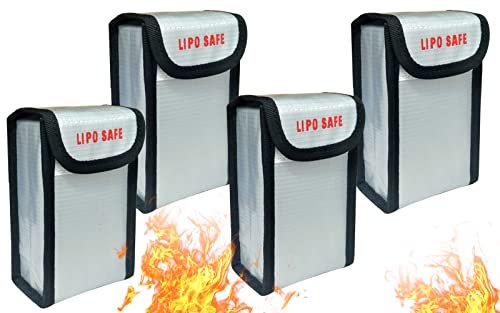 IANDAIROK 4PCS 90x55x140mm Fireproof Lipo Battery Safe Bag for RC Lipo Battery Pack Storage Charging Transport Ideal for 140mm RC Shocks