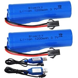Blomiky 3.7V 1200mAh Li ion Rechargeable Battery 2 Pack with SM2P Plug and Charger Cable for Battery Powered RC Cars and Trucks