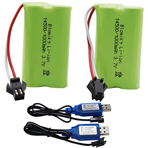 Blomiky 3.7V 1000mAh Lithium ion Rechargeable Battery 2 Pack with SM2P Plug and Onyx RC Battery Charger for Remote Control Trucks