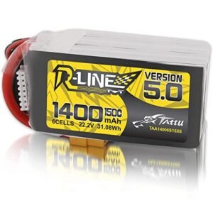 Tattu R Line Version 5.0 6S Lipo Battery 22.2V 150C 1400mAh with XT60 Plug Ideal for Tyco RC 9.6 V Battery Pack Upgrades