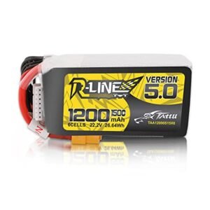 Tattu R Line Version 5.0 RC Battery Pack 9.6V 6S Lipo Battery 22.2V 150C 1200mAh with XT60 Plug for Racing Drones