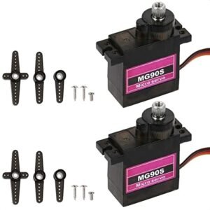 TISEKER 2 Pieces MG90S 9G Servo Motor Micro Metal Gear for Glassing RC Plane Robot Car and Arduino Projects