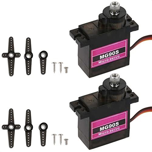 TISEKER 2 Pieces MG90S 9G Servo Motor Micro Metal Gear for Glassing RC Plane Robot Car and Arduino Projects