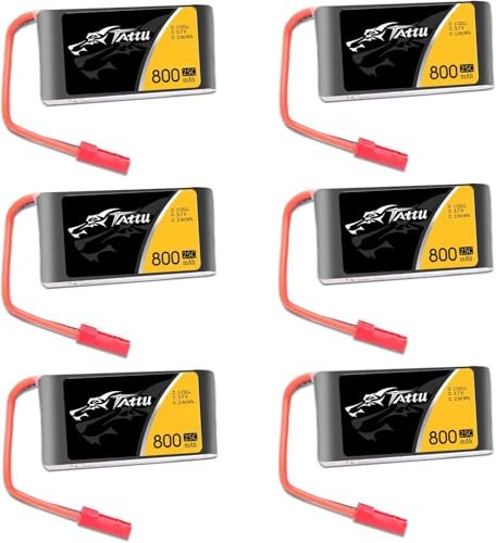 TATTU 3.7V 800mAh 25C 1S LiPo Battery Pack with JST Plug for Sky Wing RC and Other RC Quadcopters 6 Pcs