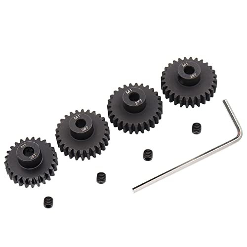 Treehobby 4PCS Metal Steel M1 Pinion Gear Sets 25T 26T 27T 28T for 5mm RC Motor Shaft Compatible with Rodeo Tokin RC Truck and Other 1/8 1/10 Scale Models
