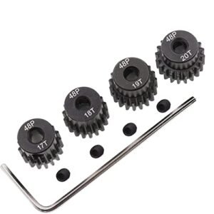 Treehobby 4PCS Metal Steel 48P Pinion Gear Sets 17T 18T 19T 20T fit 3.175mm RC Motor Shaft Gears Compatible with Arrma HPI Kyosho Losi Axial Traxxas Tamiya Associated 1/10 RC Car Monster Truck Buggy