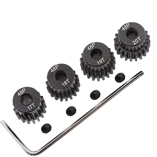 Treehobby 4PCS Metal Steel 48P Pinion Gear Sets 17T 18T 19T 20T for Uproar RC Truck Ryobi and Other 3.175mm Shaft Motors