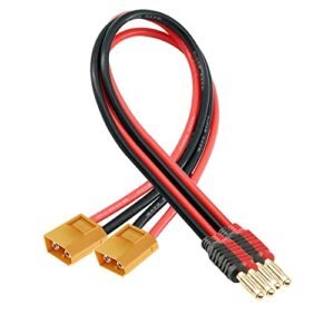 Laisomeke XT90 Male Plug to 4mm Banana Male Connector Adapter with 12AWG 30CM Cable for Lipo Battery Charge 2 Pack