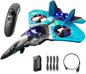 soputry V17 RC Jet Fighter Turbine Stunt Remote Control Airplane Toy with 360 Spin and Light Blue